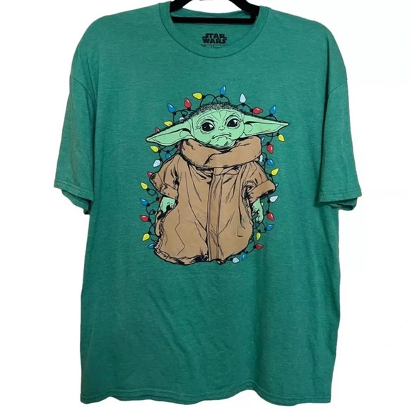 Star Wars Mens XL Fifth Sun Grogu Christmas Lights Short Sleeve T-Shirt - Picture 1 of 3